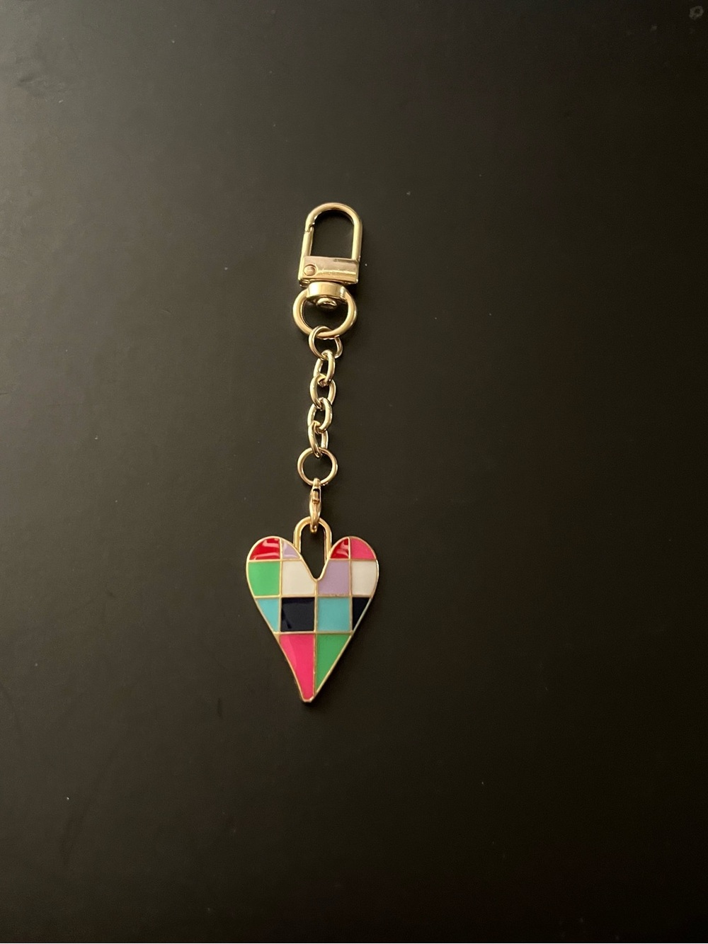 Gold-Tone Multicolor Mosaic Heart Keychain - Women Accessories